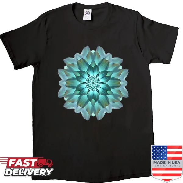 Dahlia flower mandala shirt with an inspirational haiku