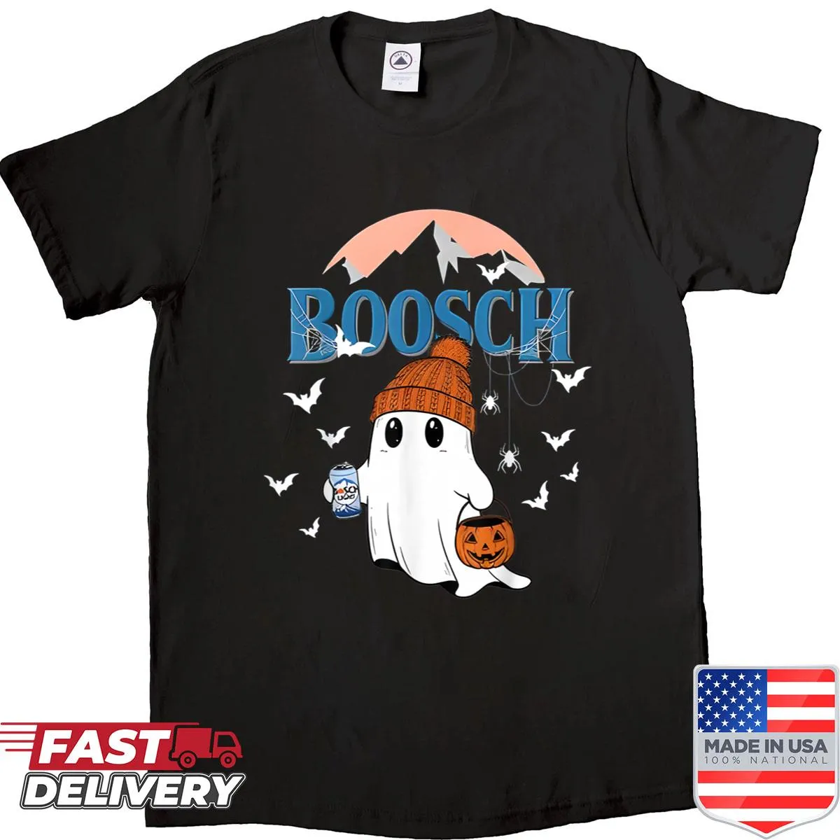 Funny Halloween shirt with a ghost and pumpkin illustration for beer lovers