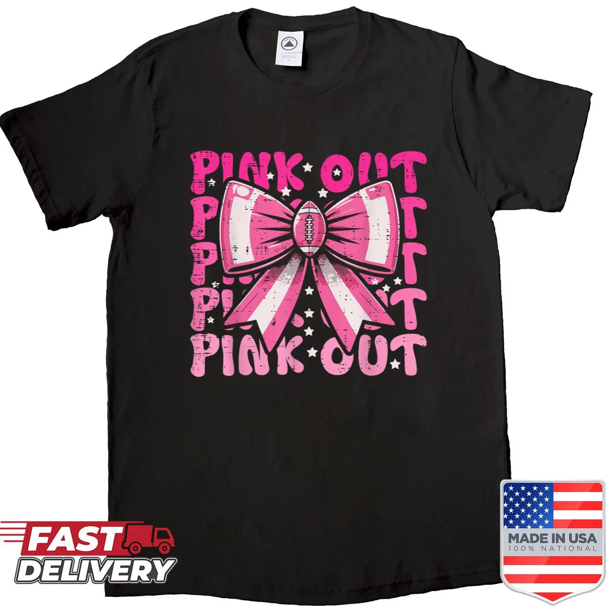Pink ribbon graphic on women's awareness shirt for breast cancer