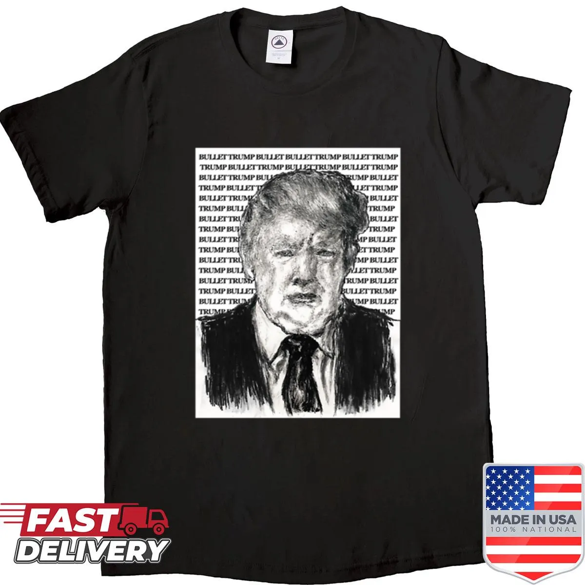 Patriotic t-shirt with the phrase 'Bullet Trump' expressing political support.
