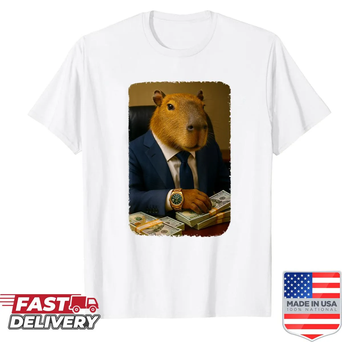 Funny capybara businessman T-shirt with finance meme graphic