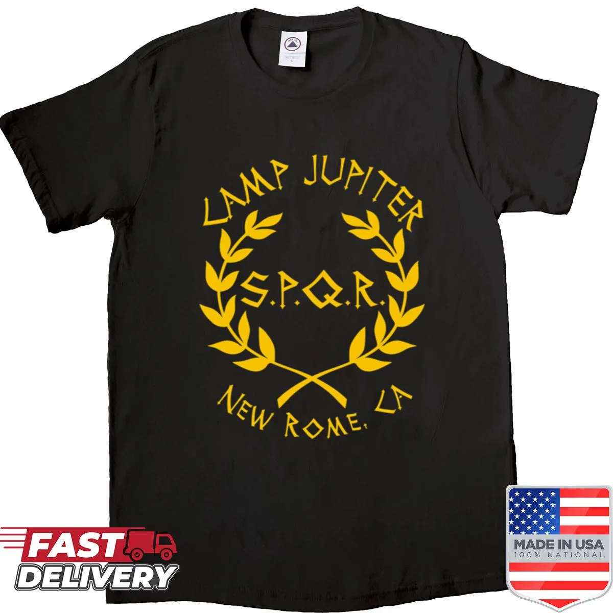 Illustrated Camp Jupiter-themed shirt with a whimsical design