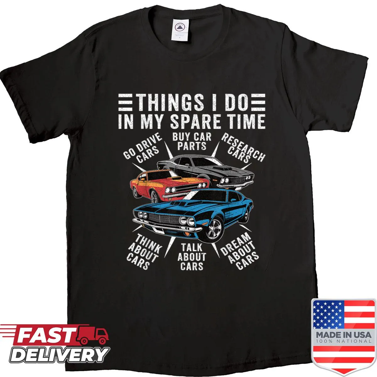 Funny muscle car graphic shirt for car enthusiasts