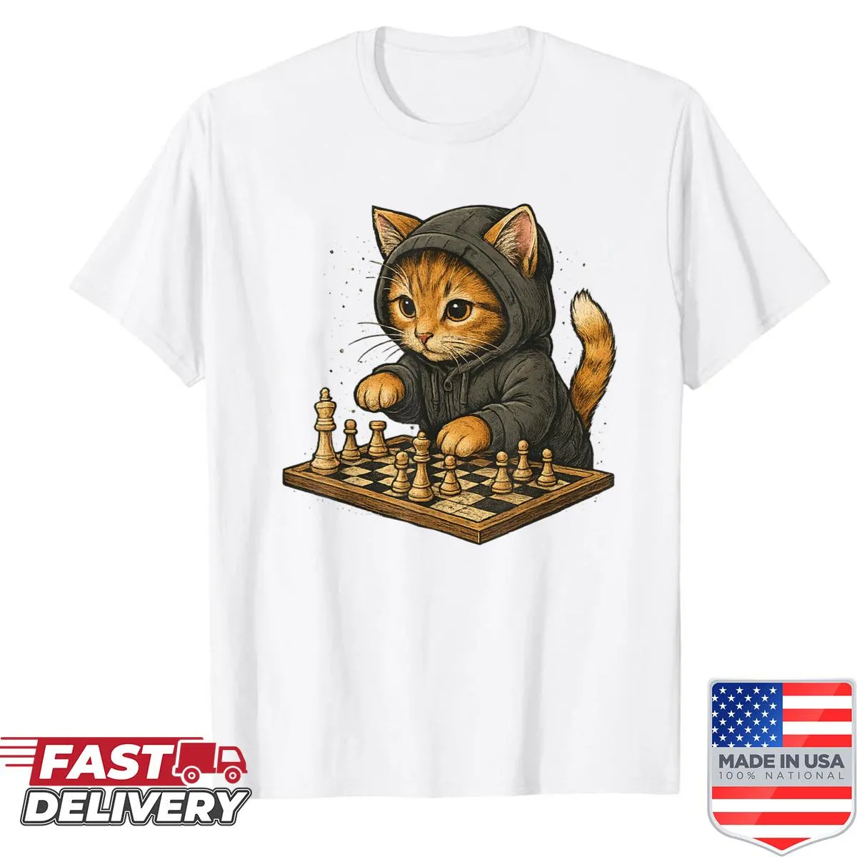 Cute cat as a chess player on a shirt