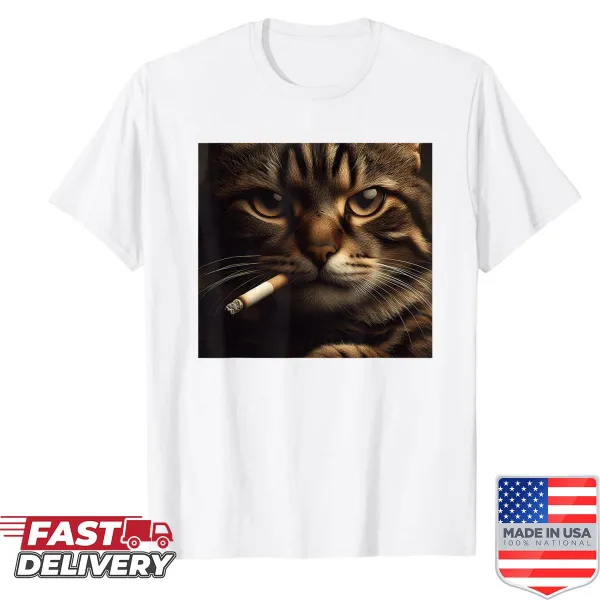 Cartoon cat meme shirt featuring a smoking kitty