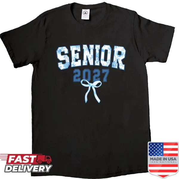 Elegant graduation shirt for Class of 2027 with floral illustrations