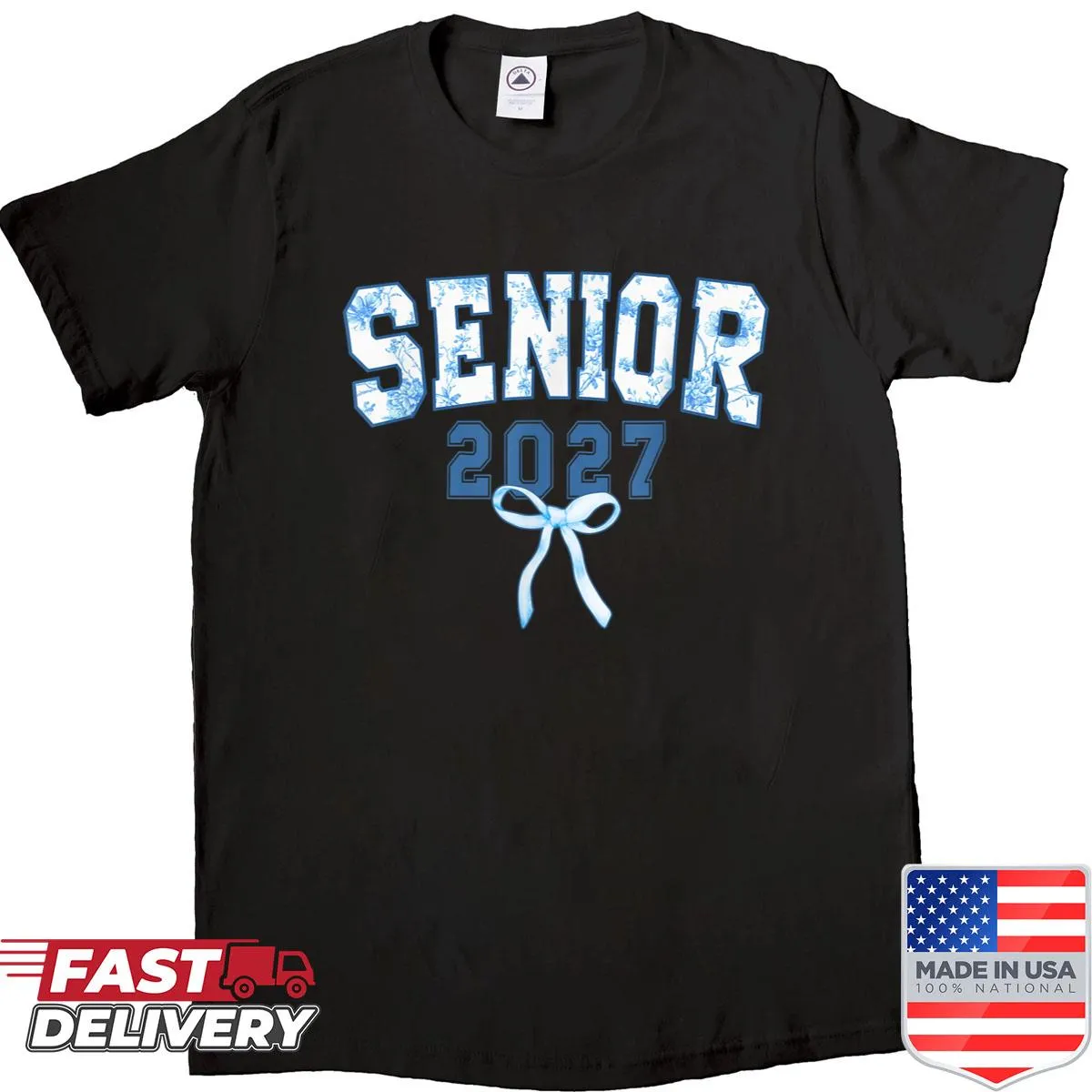 Elegant graduation shirt for Class of 2027 with floral illustrations