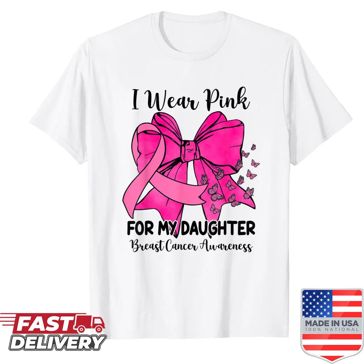 Illustrated bow and butterfly design shirt dedicated to daughters