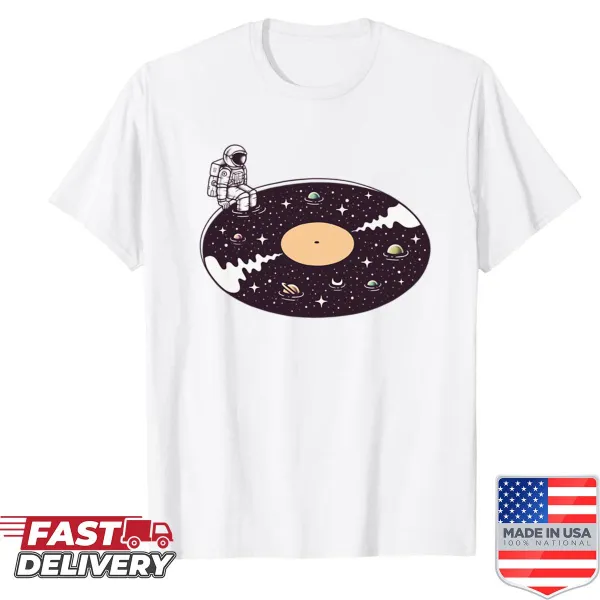 Creative Cosmic Sound t-shirt featuring music and cosmic themes.