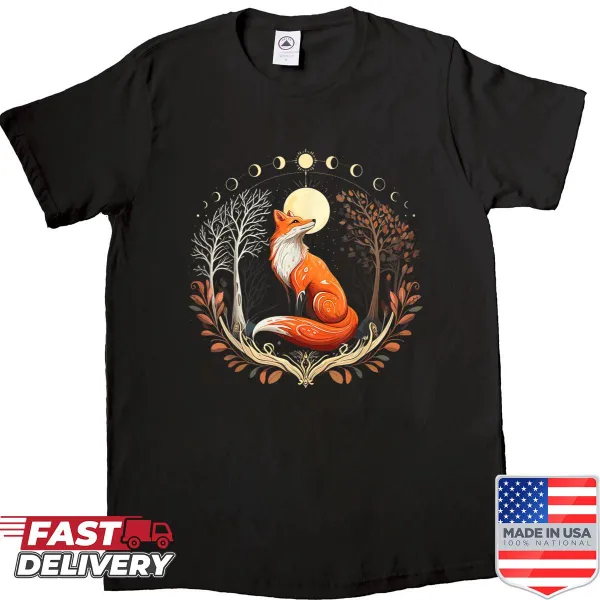 Whimsical fox design with a full moon and intricate details