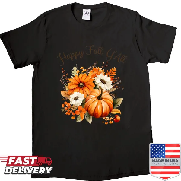 Cute fall-themed shirt with playful autumn illustrations