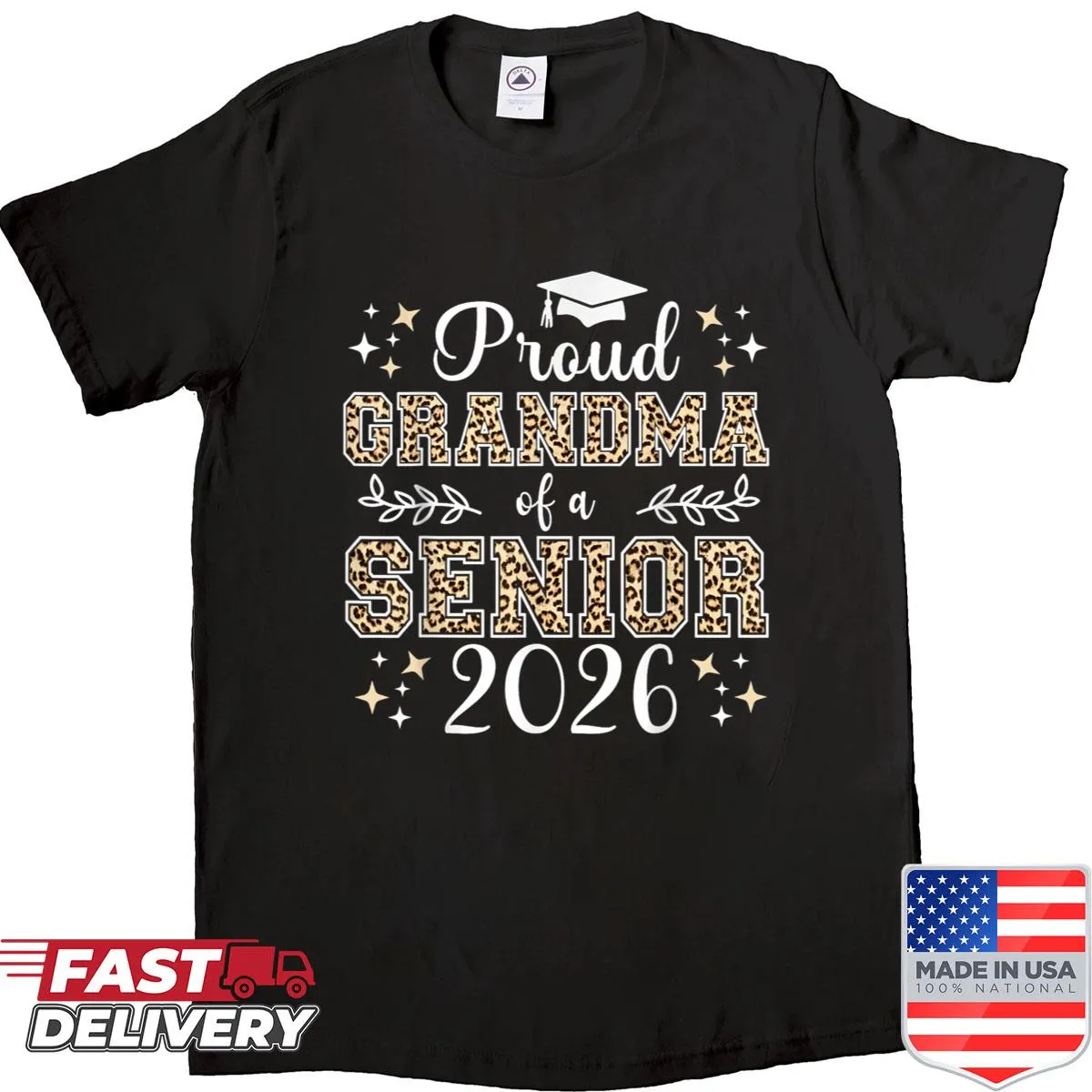 T-shirt with 'Proud Grandma Of A Senior 2026' and cute leopard designs