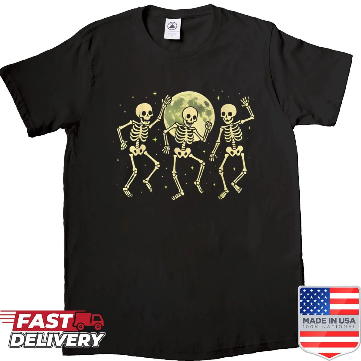 Cartoon dancing skeleton design for women's Halloween shirt