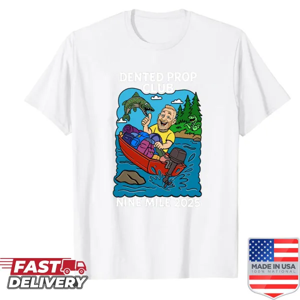 Cartoon graphic of a humorous dented prop on a shirt