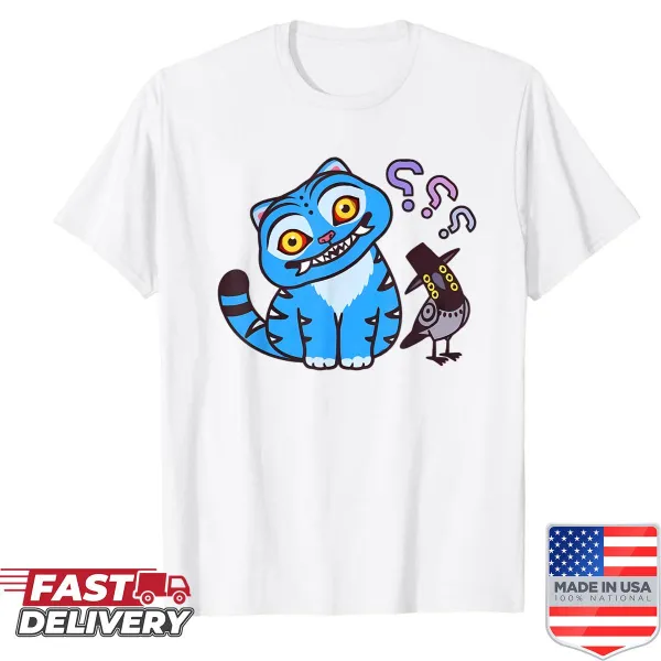 Cartoon T-shirt featuring a derpy tiger and Sussie bird