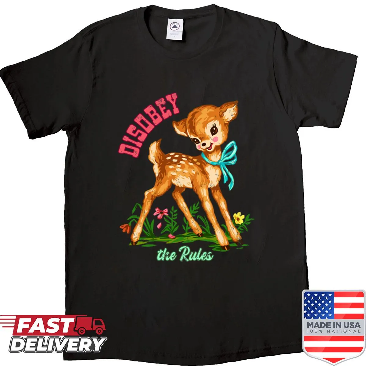Edgy T-shirt with bold text that says 'Disobey The Rules'