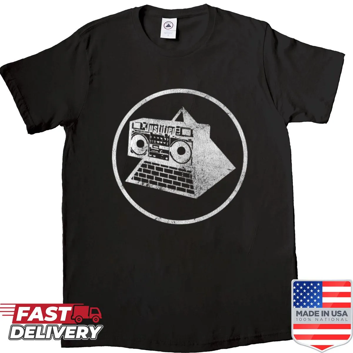 Minimalist silhouette T-shirt featuring a distressed blaster design