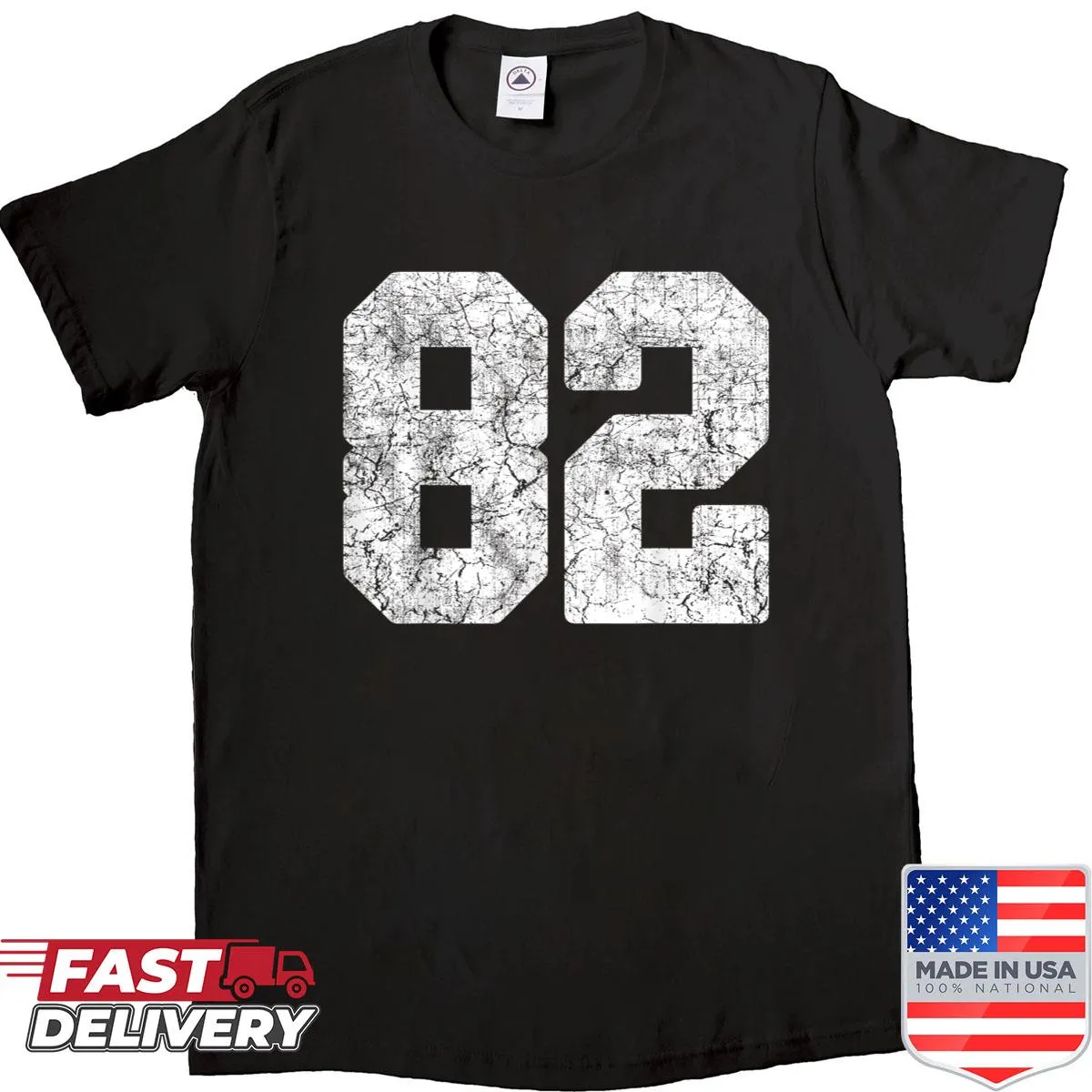 Distressed jersey design featuring number 82