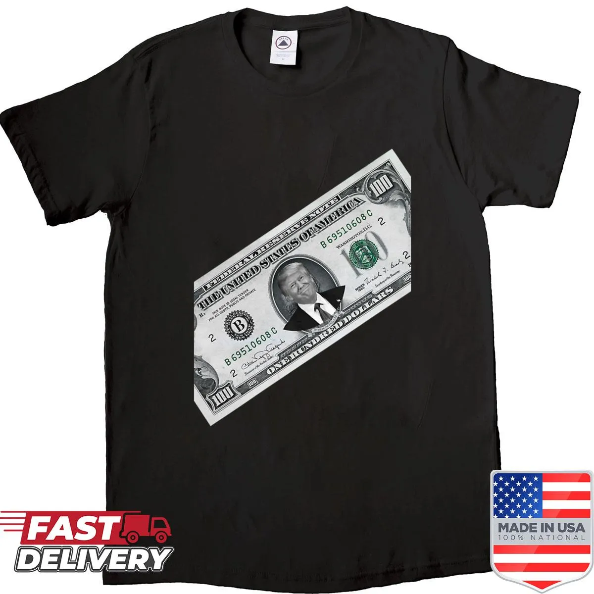 Shirt featuring a humorous graphic of Donald Trump's face