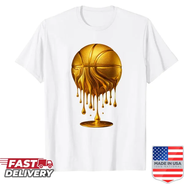 Basketball-themed T-shirt with gold dripping graphic