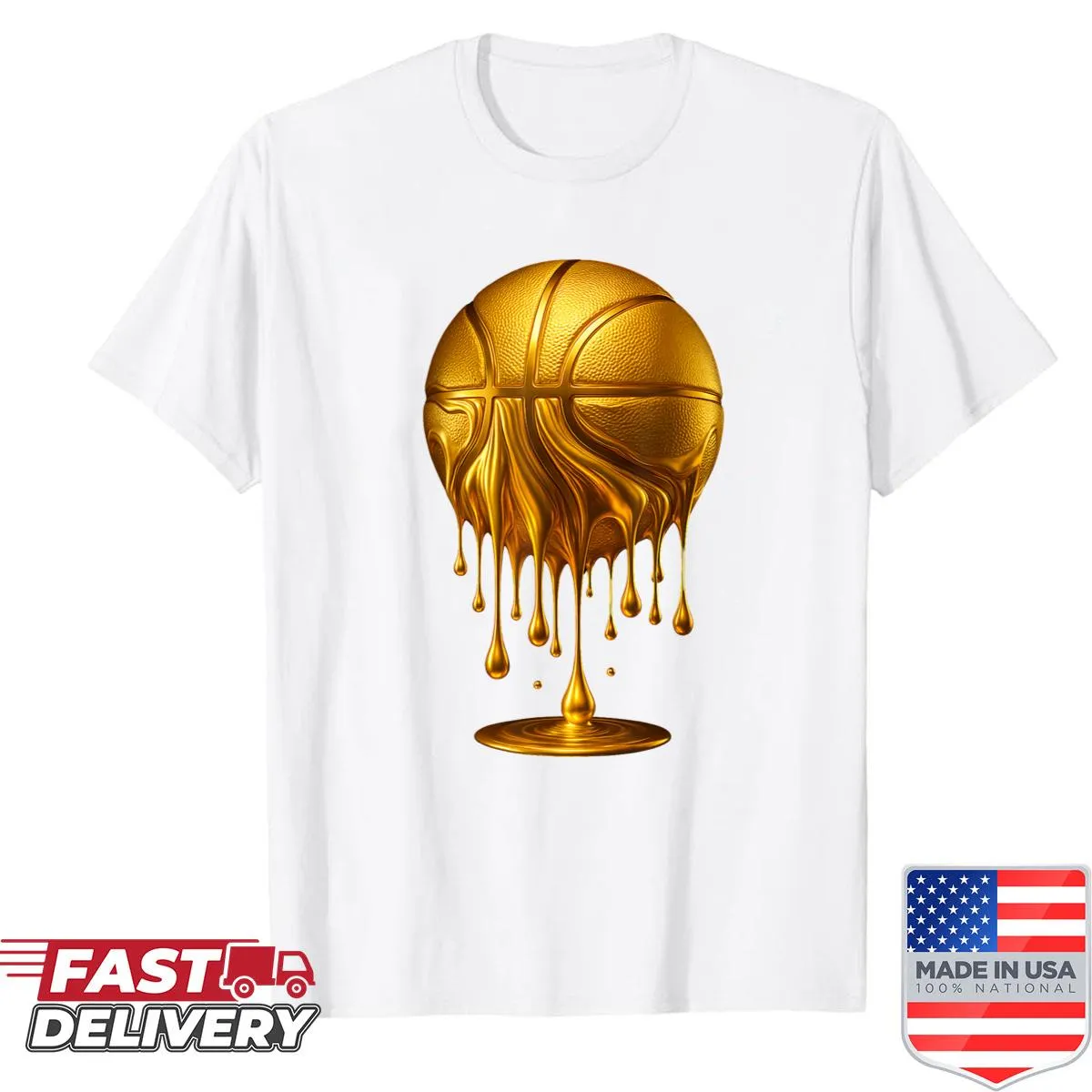 Basketball-themed T-shirt with gold dripping graphic