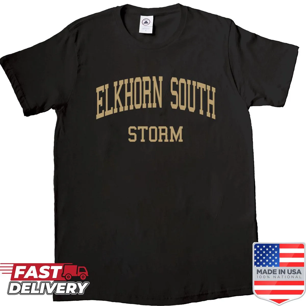 Retro sports shirt featuring Elkhorn South High School emblem.