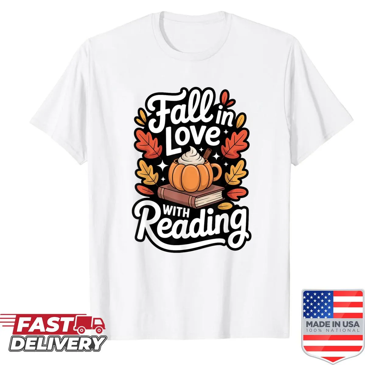 Cute autumn-themed shirt celebrating reading for book lovers