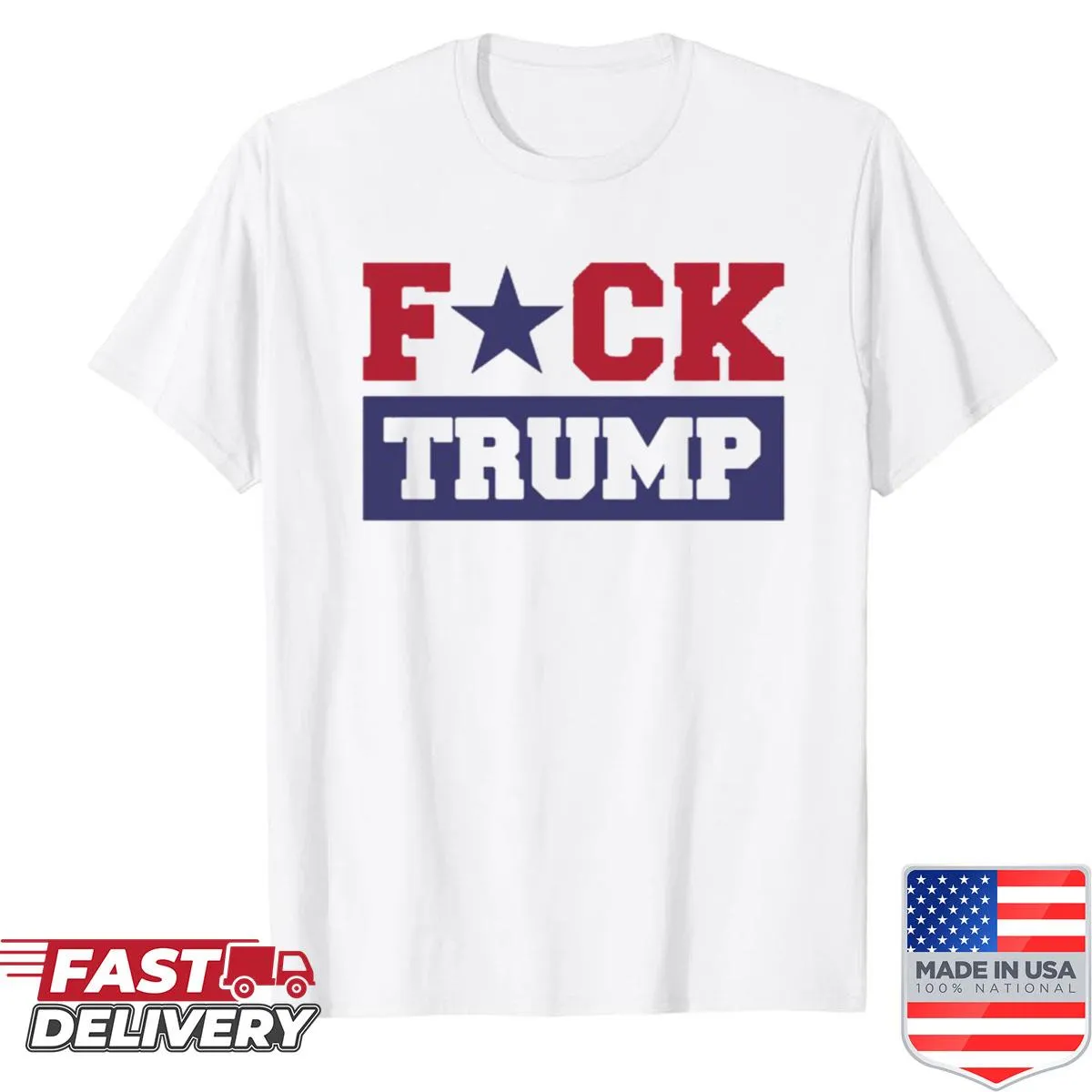 Edgy shirt featuring bold typography with a political message