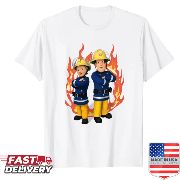 Shirt featuring Fireman Sam and Wallace & Gromit in a playful design.