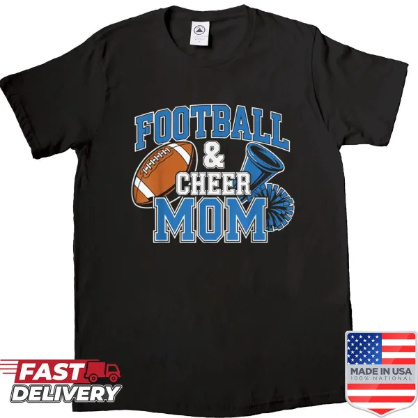 Vintage-style Football Cheer Mom shirt with distressed text