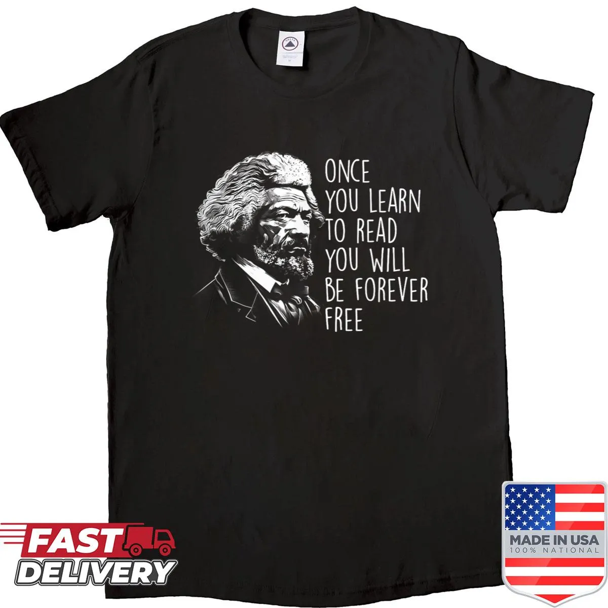 Illustrated quote by Frederick Douglass on a patriotic T-shirt