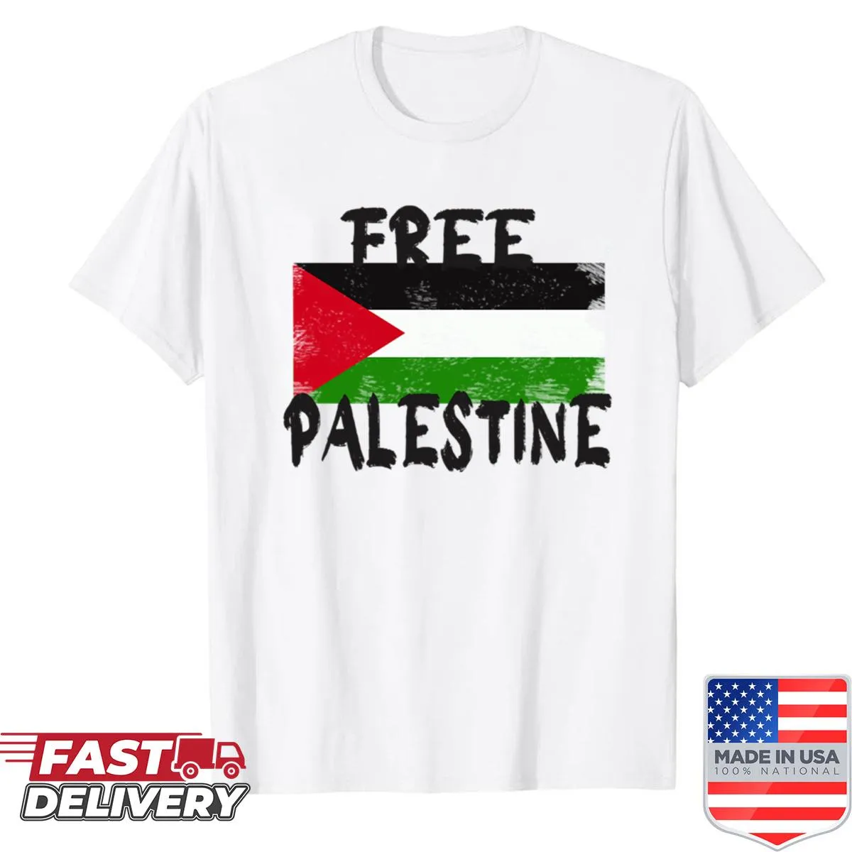 Palestina flag and Arabic text on a shirt