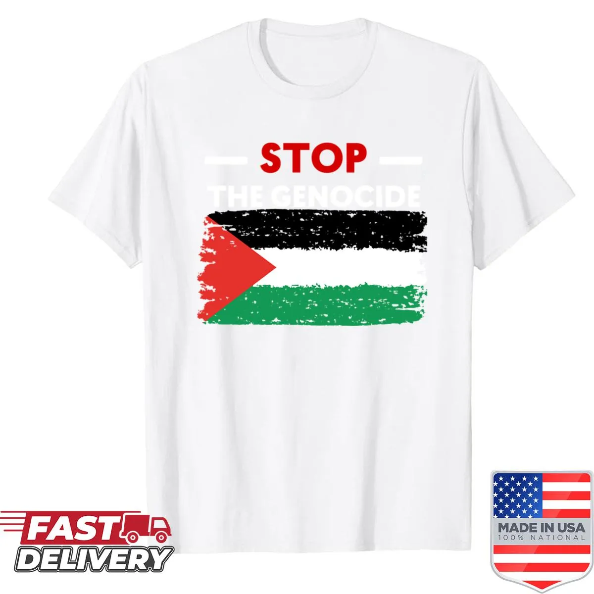 T-shirt with text advocating peace in Gaza