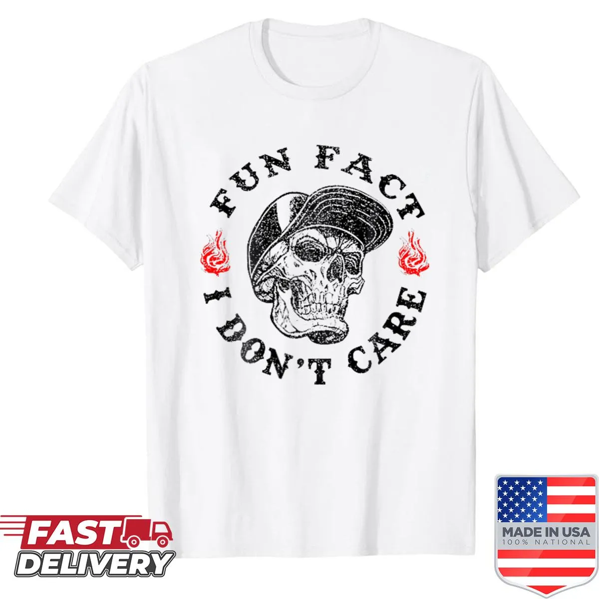 Skeleton graphic with sarcastic text on both sides of the T-shirt.