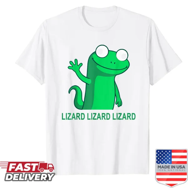 Humorous lizard meme t-shirt with cartoon design and funny text