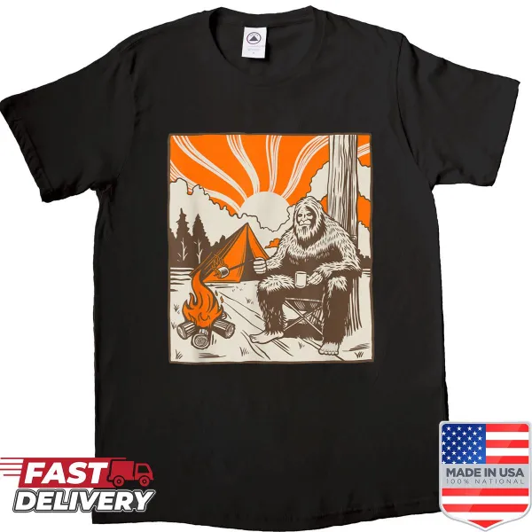 Funny camping shirt featuring a playful Bigfoot design