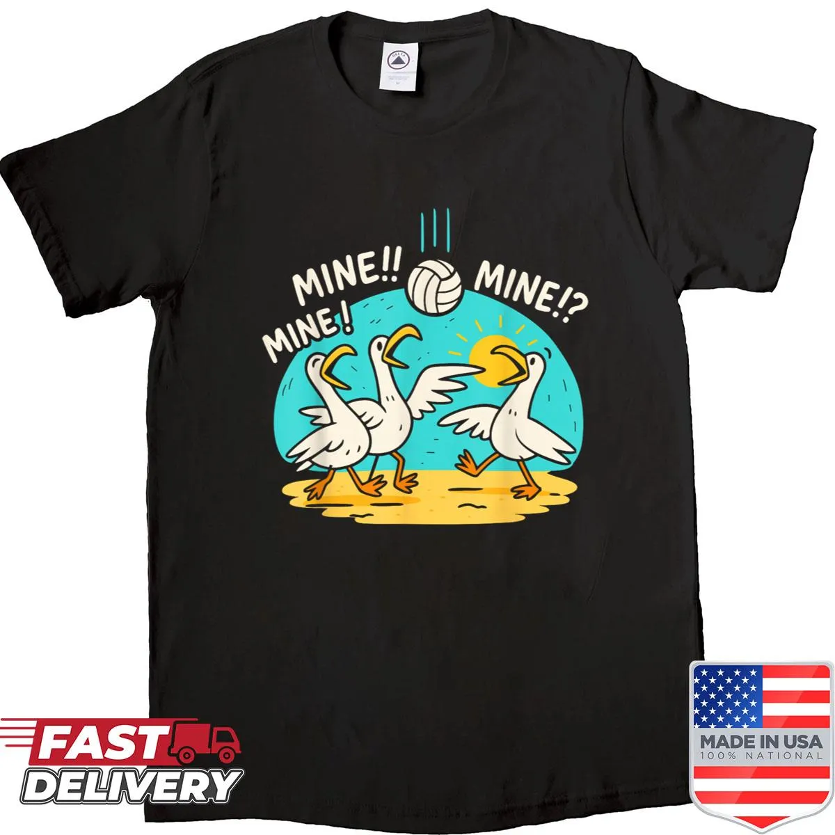 Cartoon bird playing volleyball in a funny design