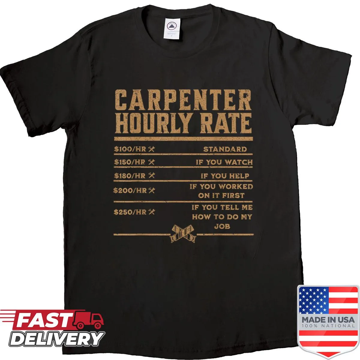 Humorous carpenter shirt with a focus on hourly rates