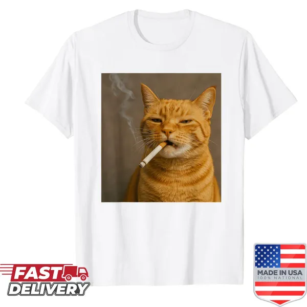 Funny cat meme t-shirt with a cat smoking a cigarette