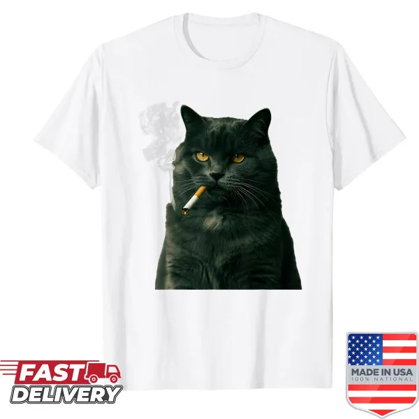 Sarcastic cat shirt featuring a cat smoking a cigarette.