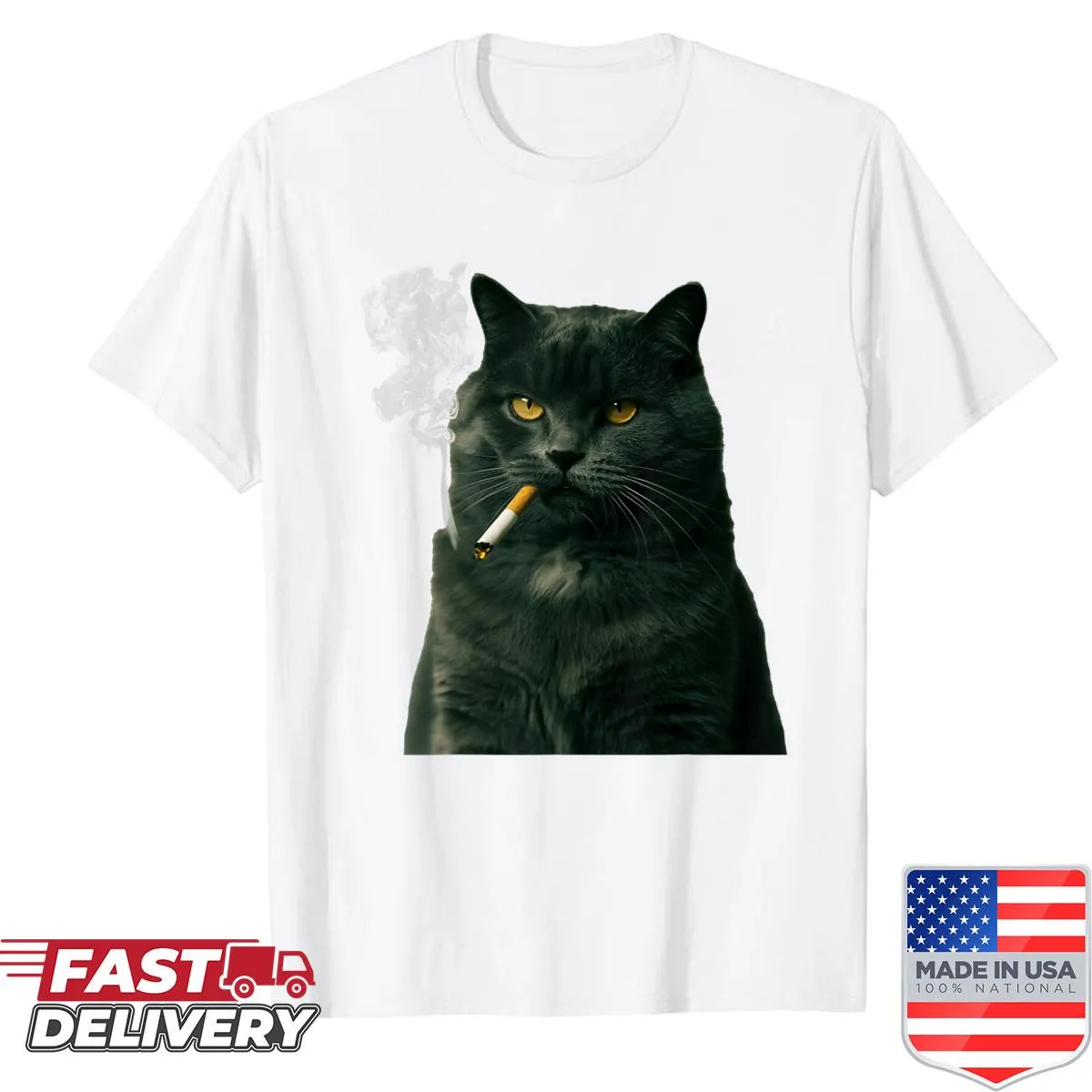 Sarcastic cat shirt featuring a cat smoking a cigarette.