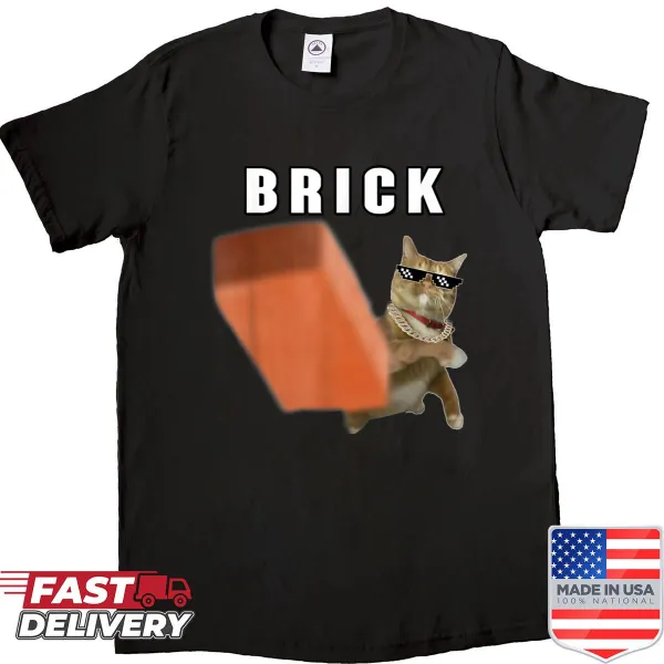 Shirt with a funny cat throwing a brick graphic