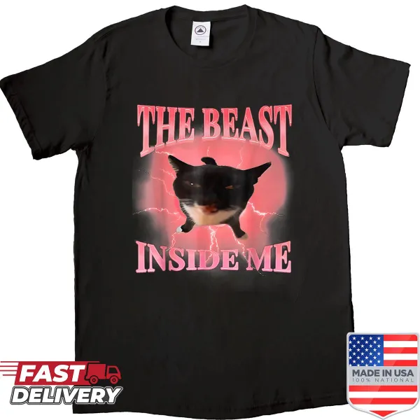 Cartoon cat graphic with text 'The Beast Inside Me' for cat lovers