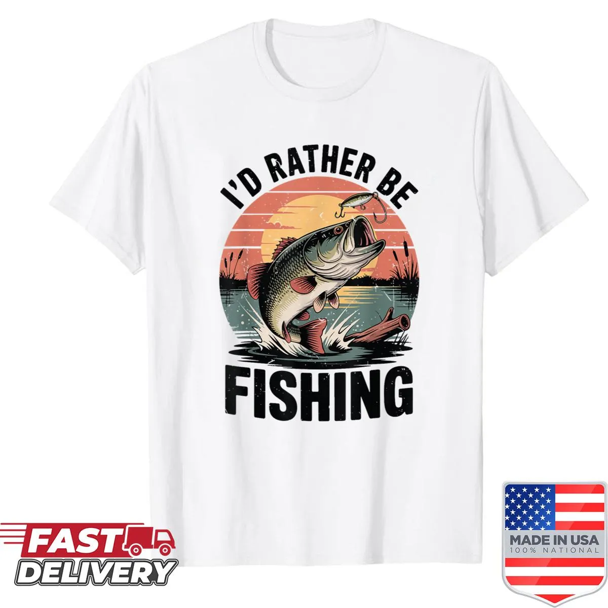 Youth shirt with the phrase I'd Rather Be Fishing and a bass graphic