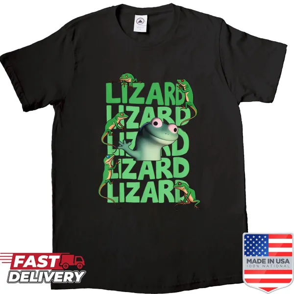 Y2k meme shirt featuring a playful cartoon lizard