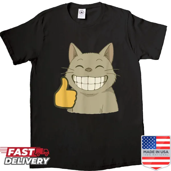 Funny cat graphic with thumbs up on a t-shirt