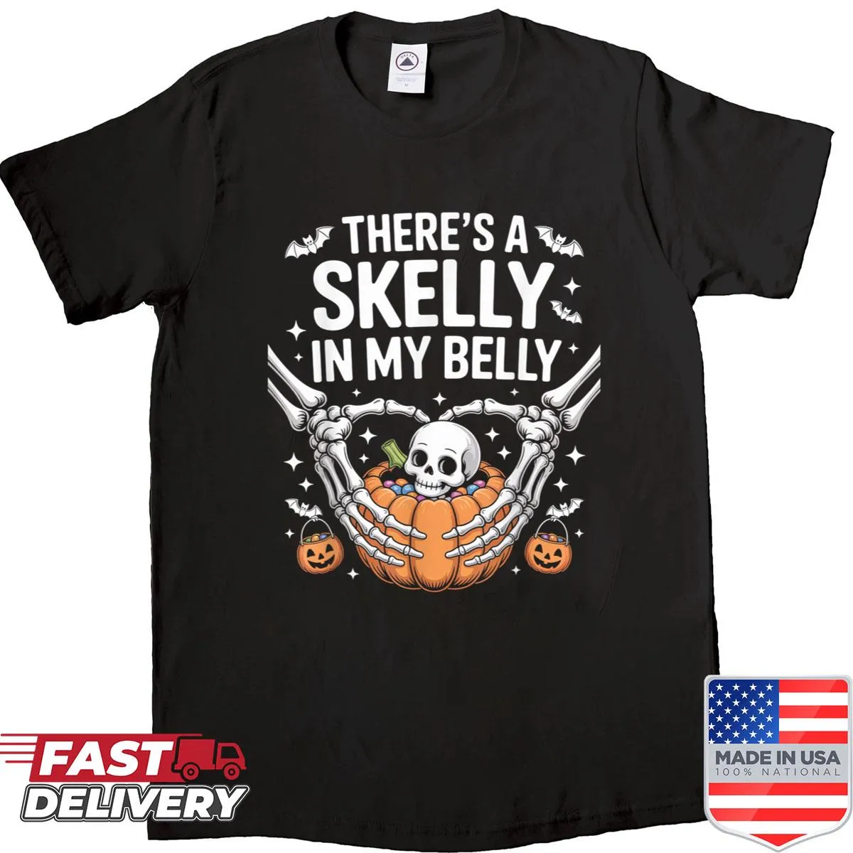 Funny Halloween shirt for pregnant moms with skeleton graphic