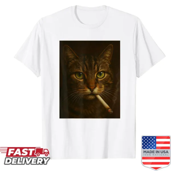 Funny smoking cat design on a t-shirt
