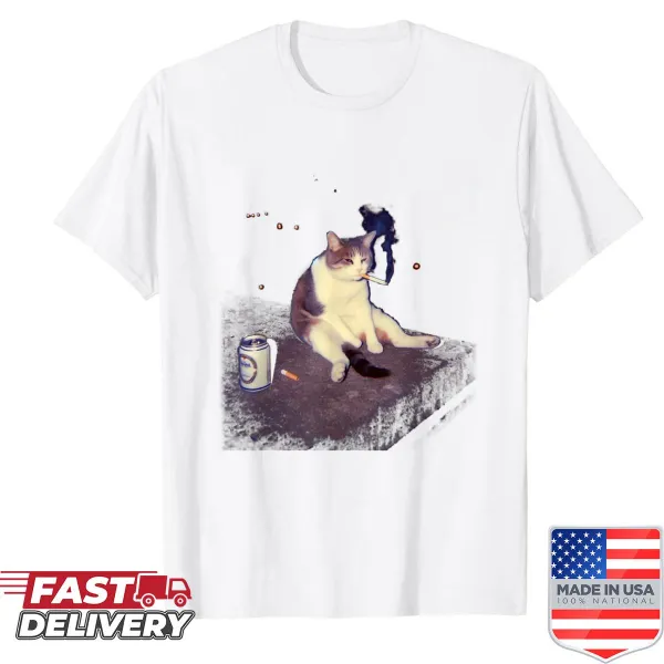 Funny cat meme shirt with a smoking cat illustration