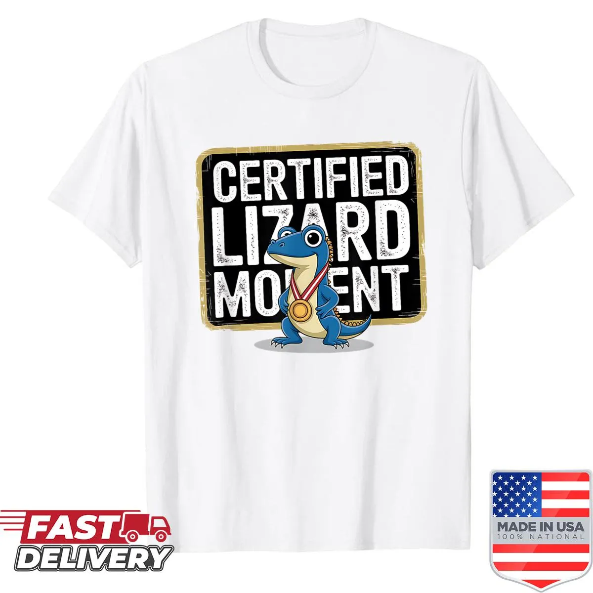 Certified lizard moment meme shirt with fun animal graphics